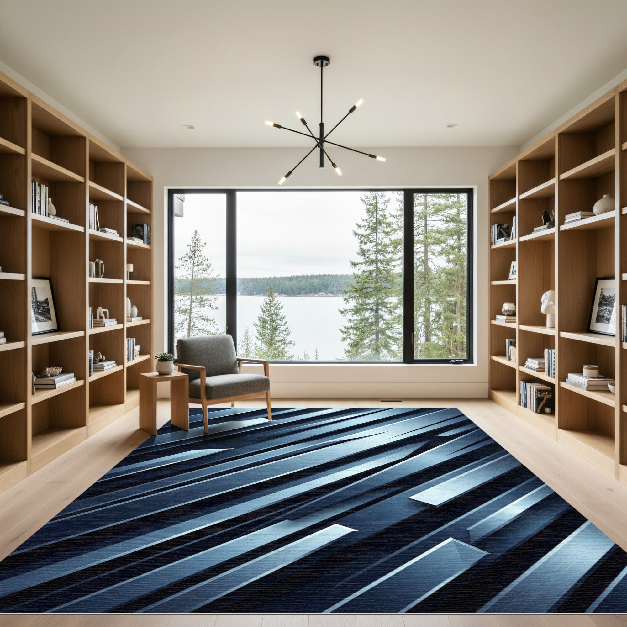 Modern Metallic Blue Blade Rug