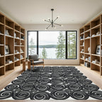 Monochromatic Black Swirling Spiral Illusion Rug