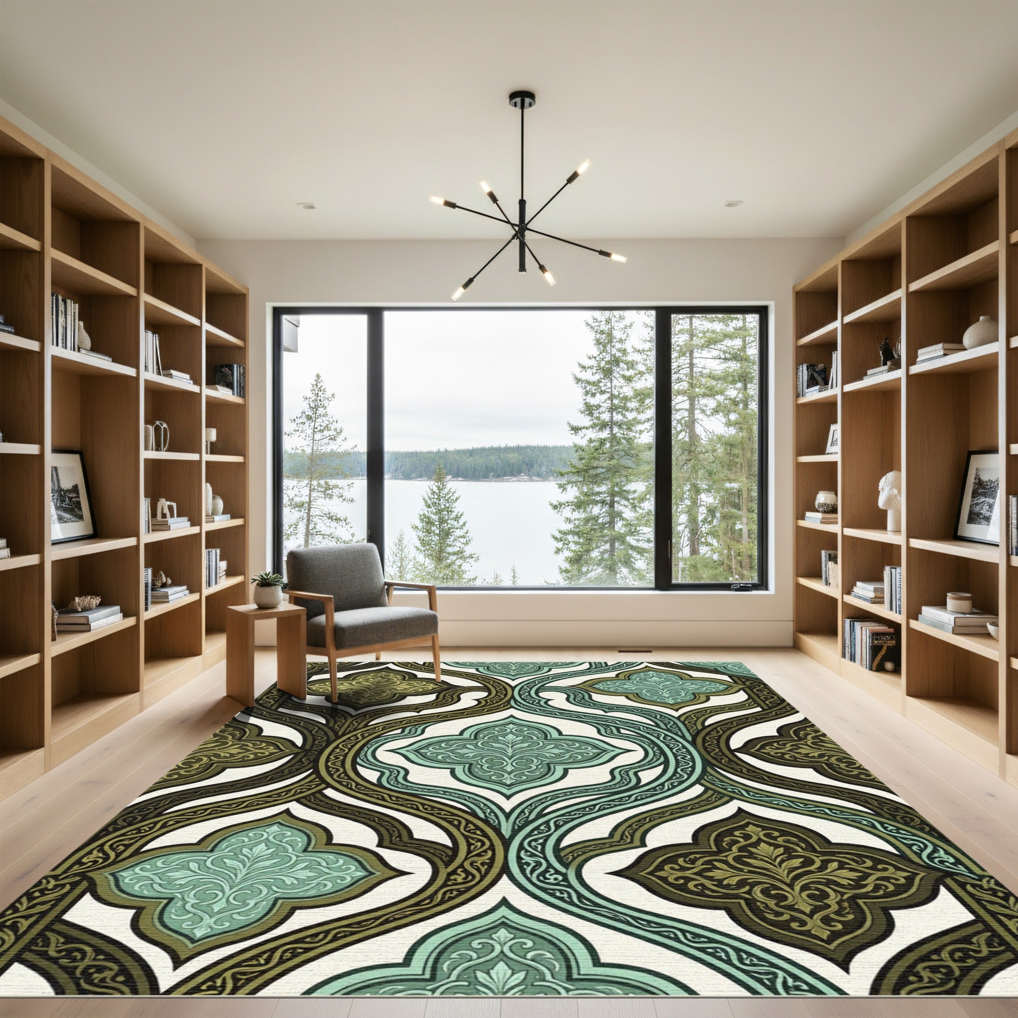 Sage and Olive Interlocking Quatrefoil Scroll Rug