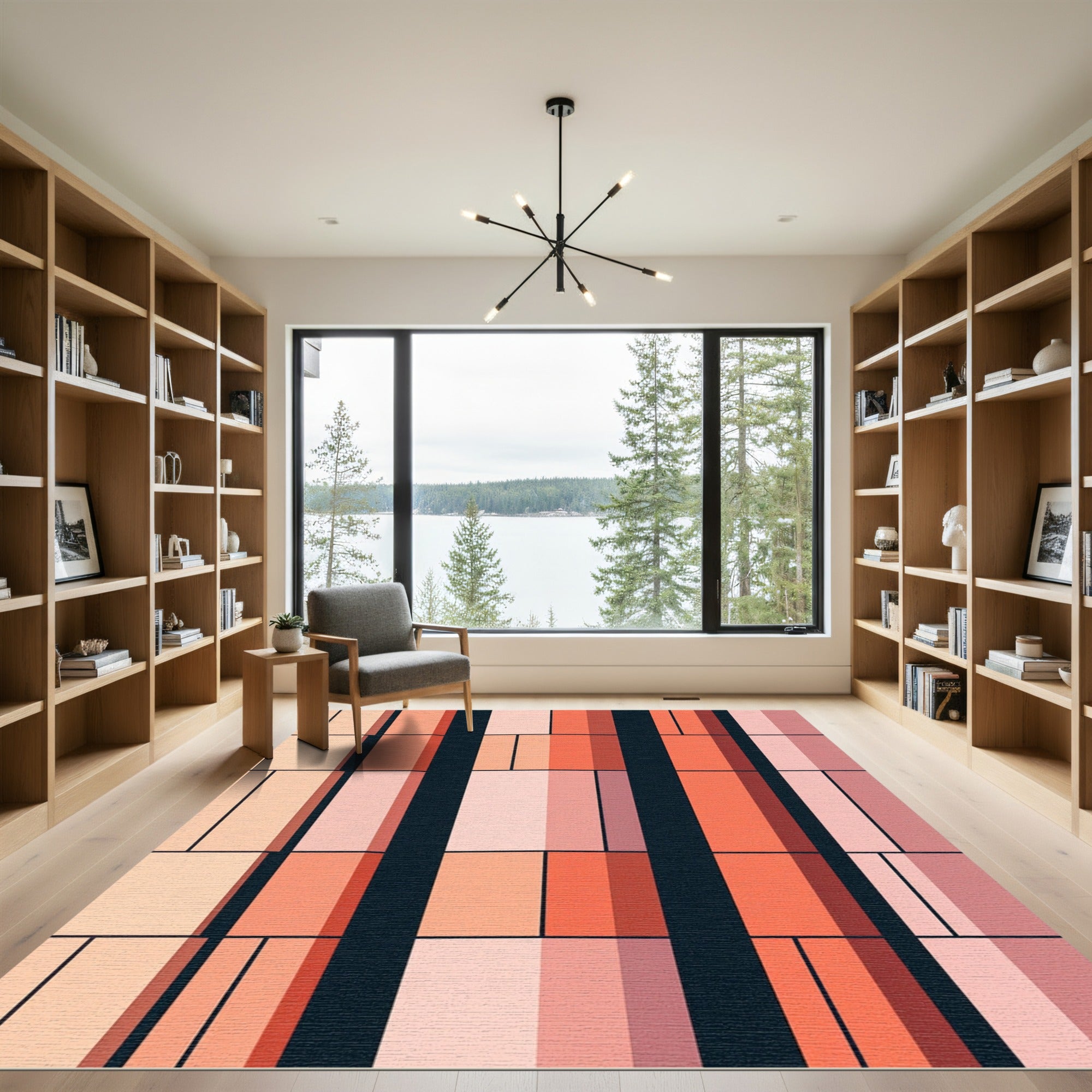 Modern Coral Rectangular Grid Rug