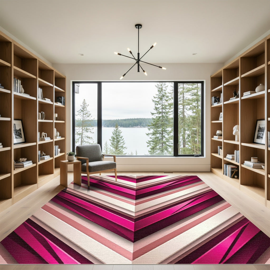 Modern Magenta Geometric Chevron Stripe Rug