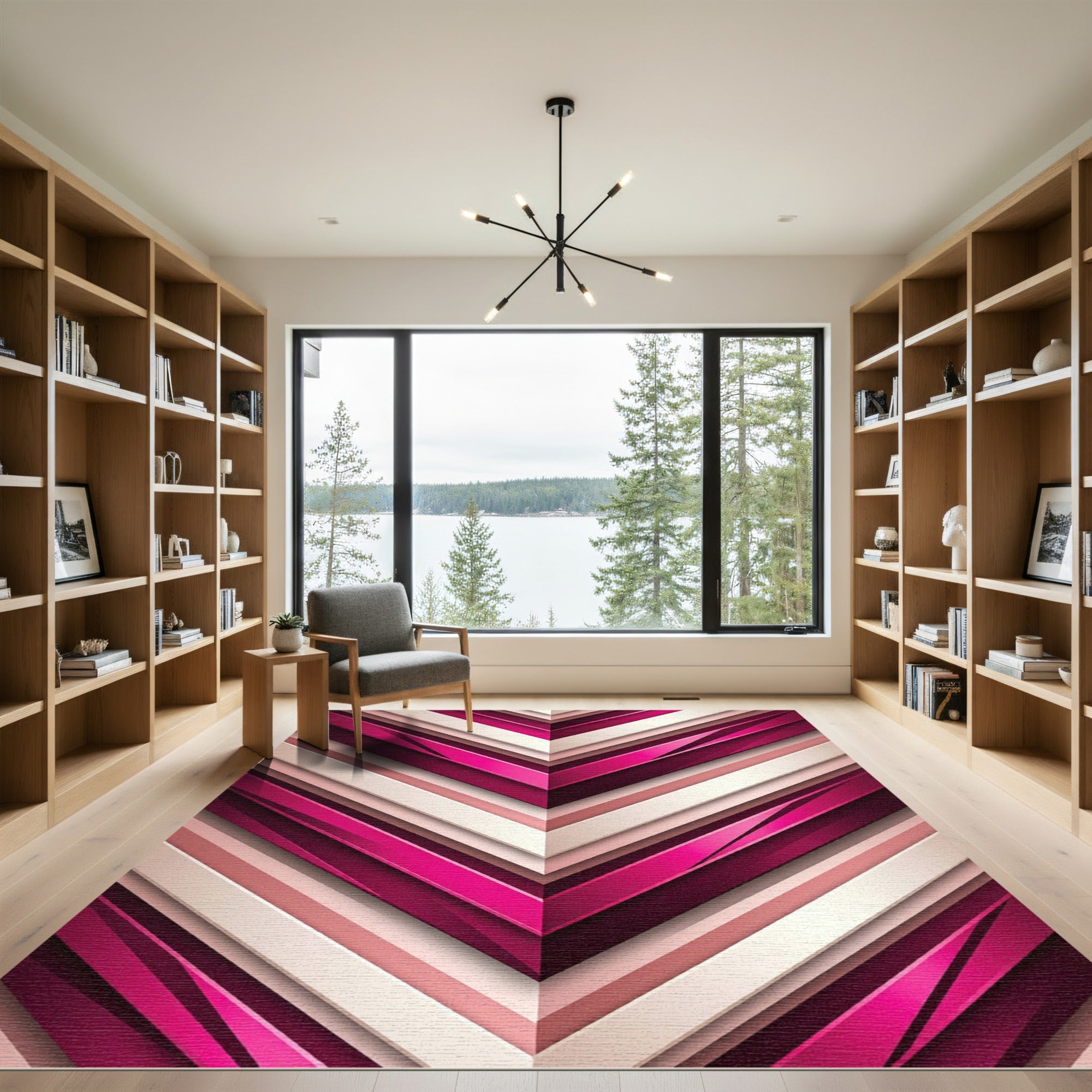Modern Magenta Geometric Chevron Stripe Rug