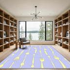 Yellow Cutlery Scattered Lavender Background Rug