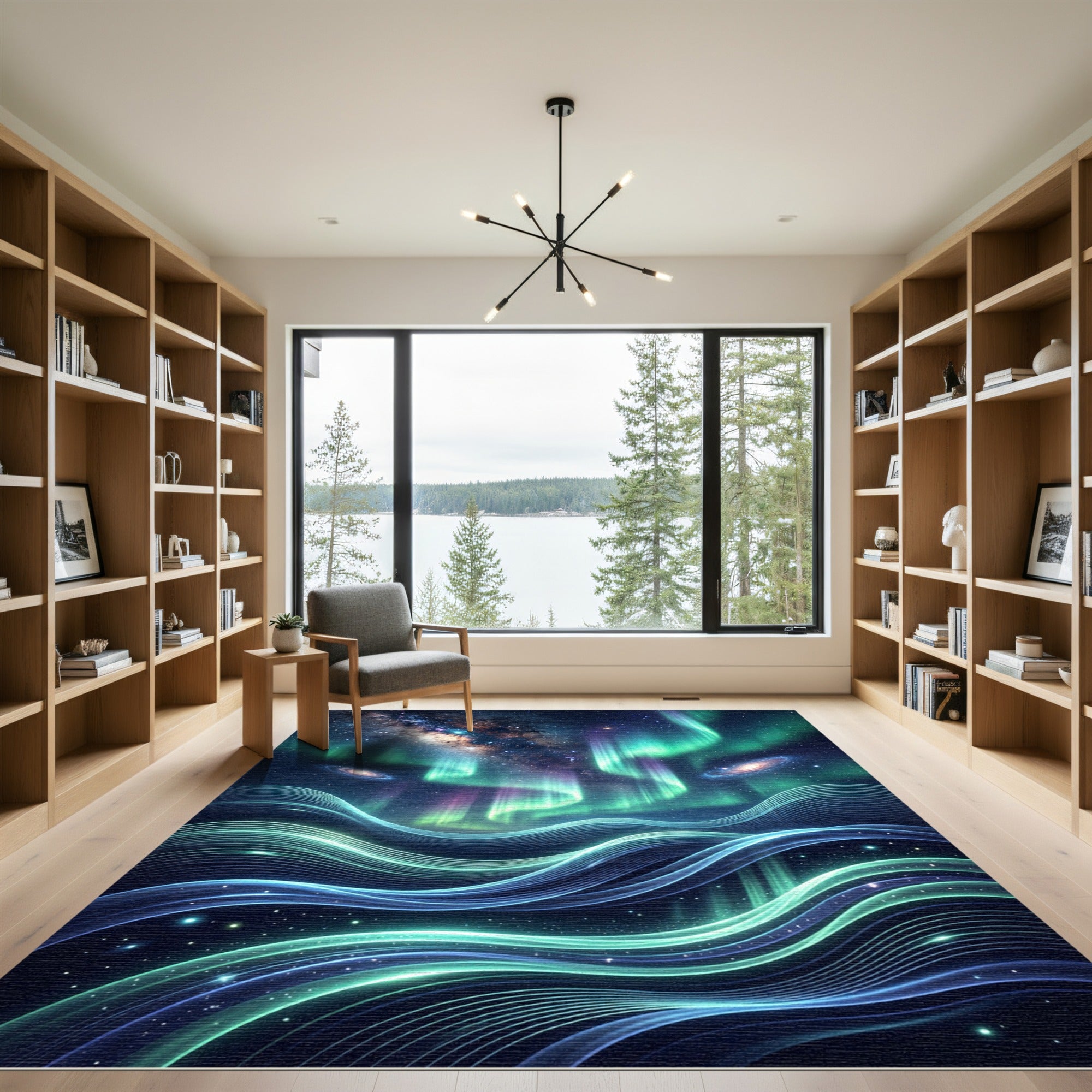 Radiant Aurora Borealis Celestial Wave Rug