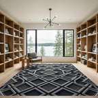 Sophisticated Charcoal Silver Geometric Lattice Rug