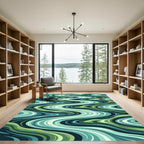 Green Teal Wavy Landscape Flow Rug