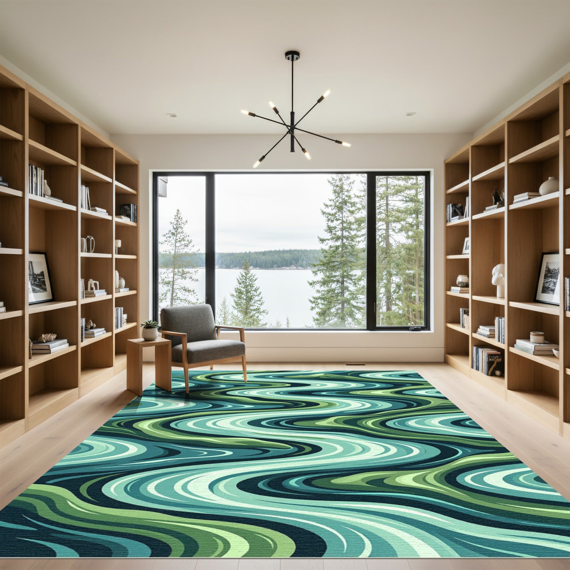 Green Teal Wavy Landscape Flow Rug