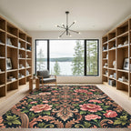 Dark Peony Floral Scrolling Medallion Rug