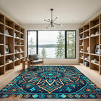 Celestial Blue Golden Geometric Mandalic Rug