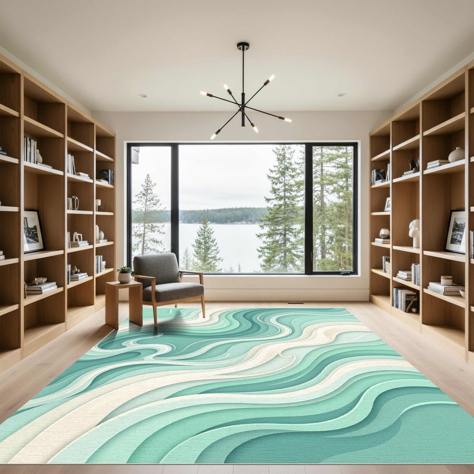 Ethereal Teal Swirl Paper Art Rug