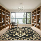 Elegant Gold Damask Black Floral Medallion Rug
