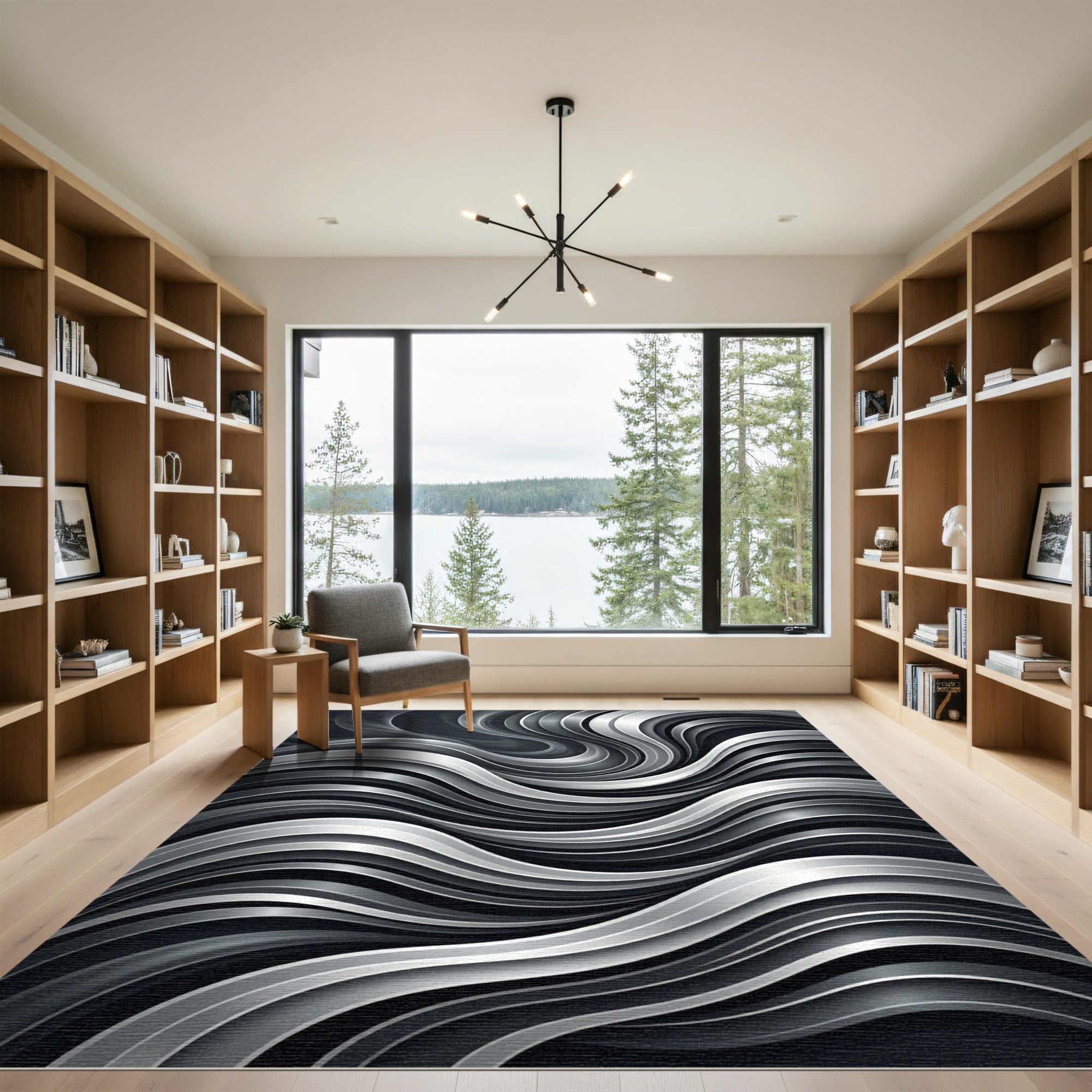 Chic Silver Swirl Modern Lines Rug