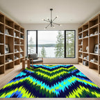 Vibrant Electric Lime Blue Zigzag Rug