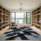 Monochromatic Abstract Brushstroke Swirl Rug