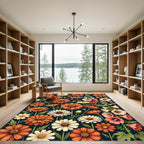 Autumnal Orange and White Meadow Floral Rug