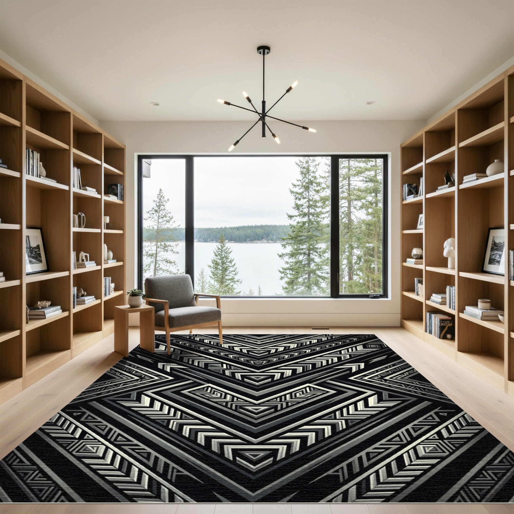 Monochrome Geometric Tribal Arrows Rug