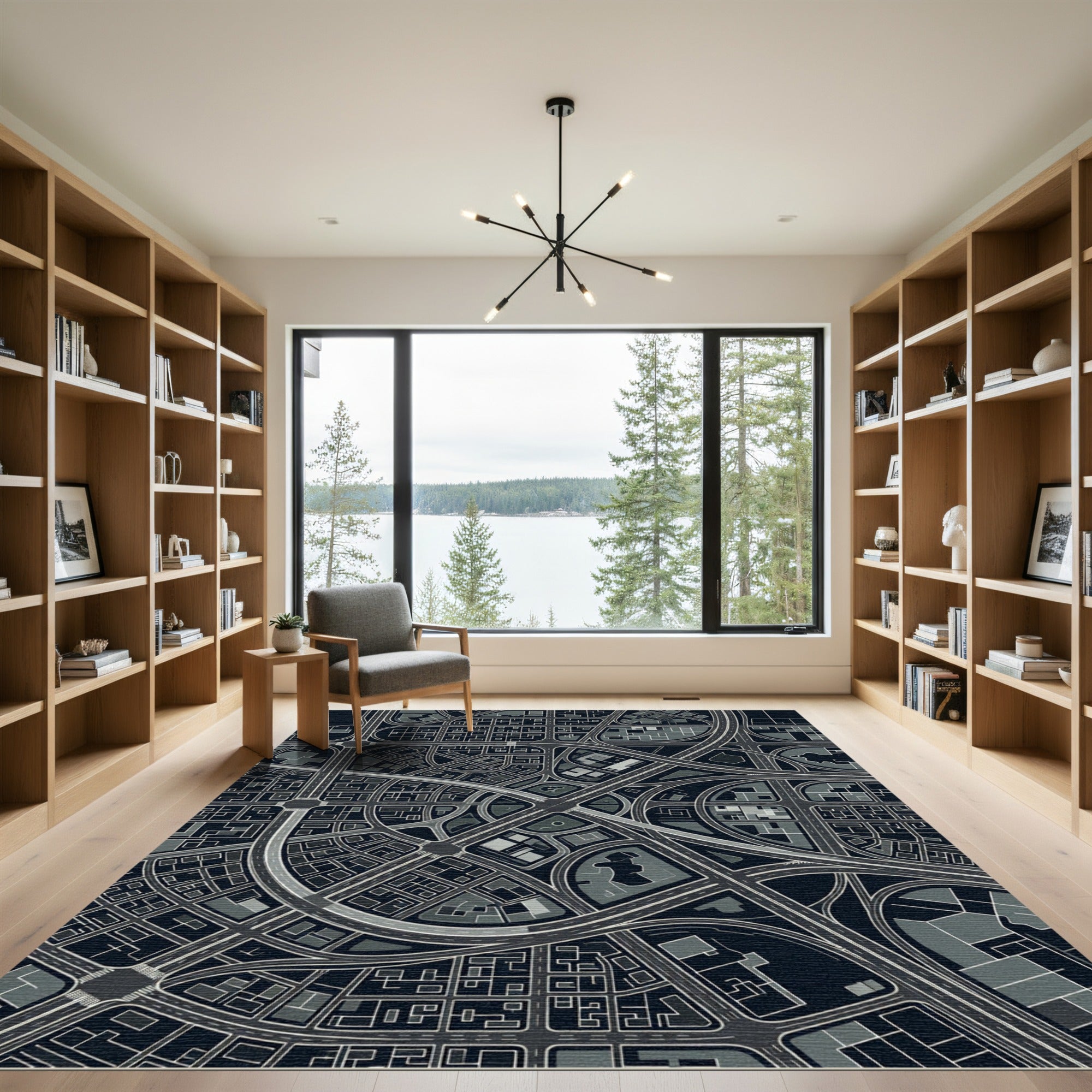 Cityscape Gray Highway Junction Rug