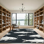 Monochrome Catfish School Dark Aquatic Art Rug