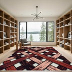 Interwoven Crimson and Blush Diagonal Lattice Rug