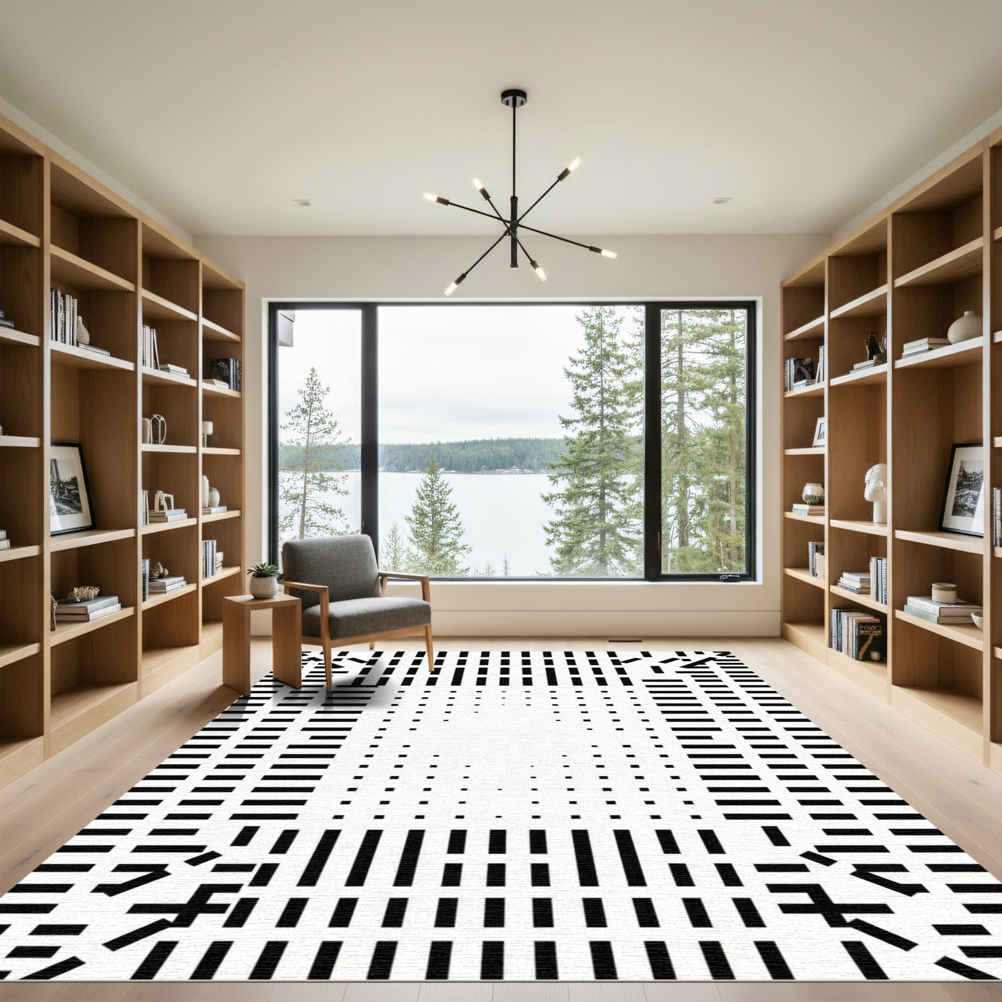Black and White Geometric Optical Illusion Rug