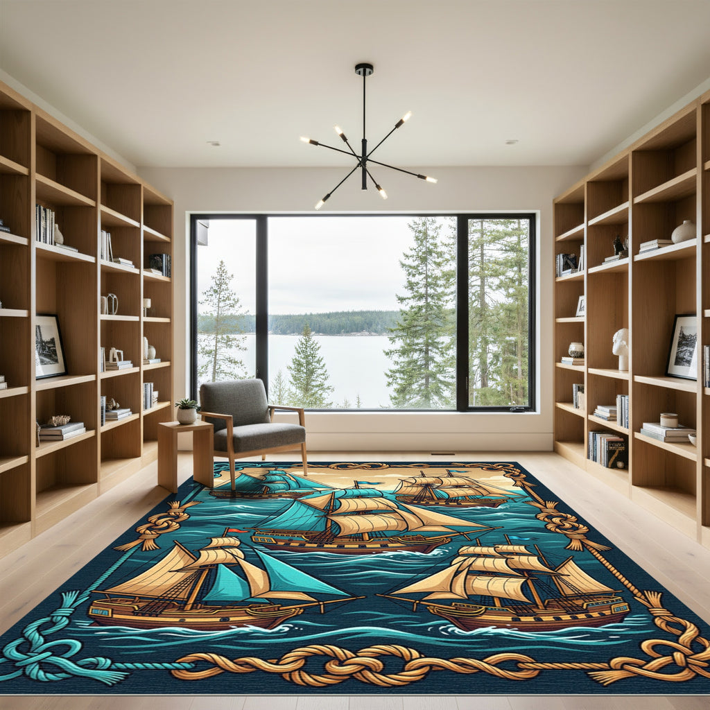 Nautical Tall Ship Rope Frame Rug