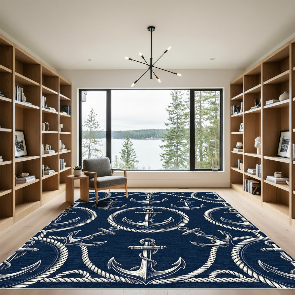 Nautical Rope Anchor Navy Repeat Rug