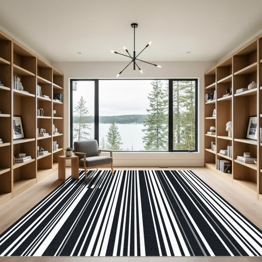 Minimalist Monochrome Vertical Bar Stripe Rug