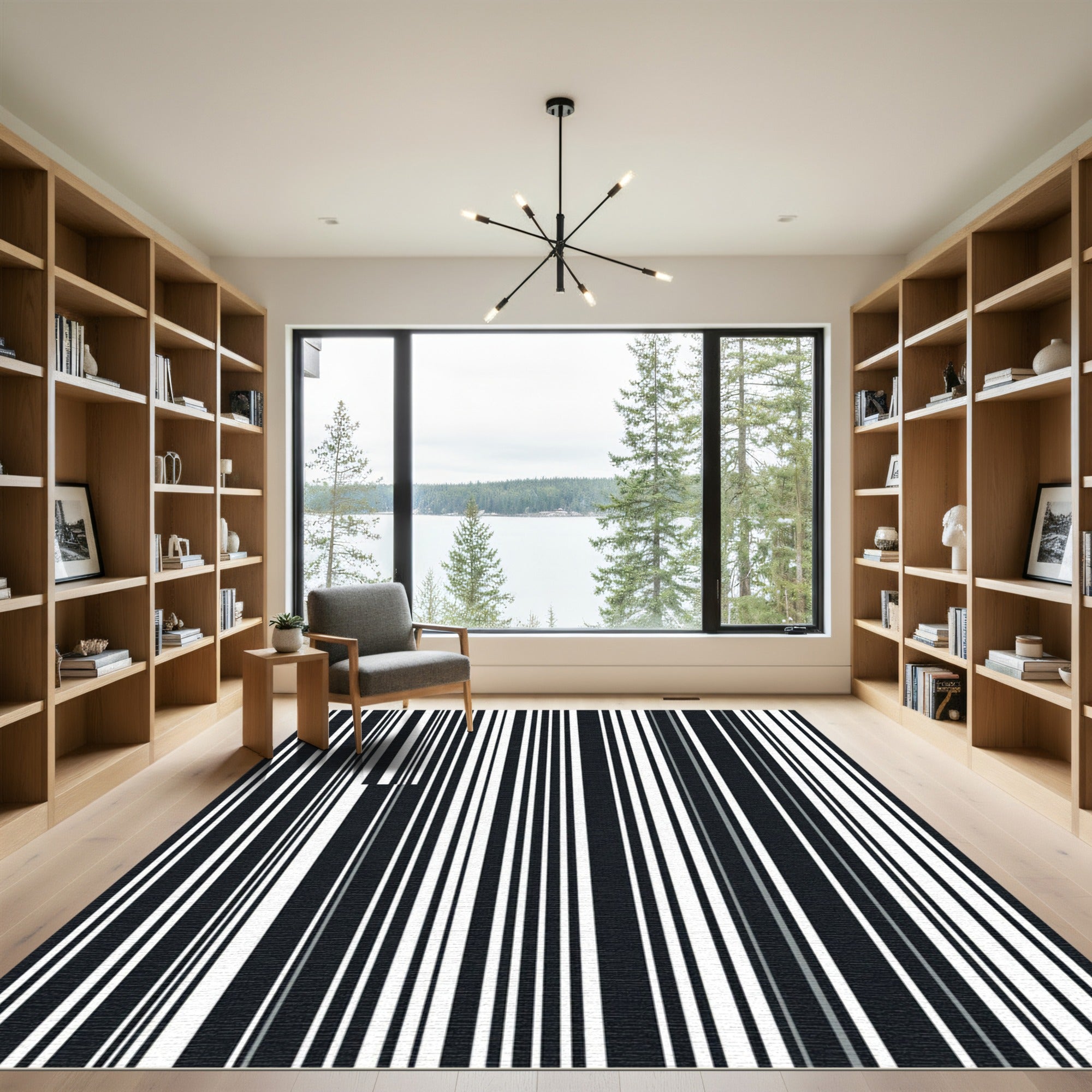 Minimalist Monochrome Vertical Bar Stripe Rug