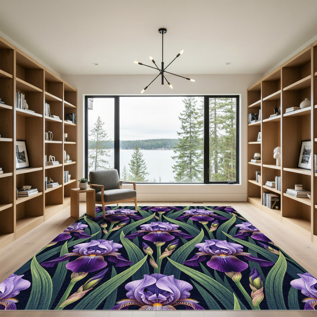 Vibrant Purple Iris Botanical Floral Rug