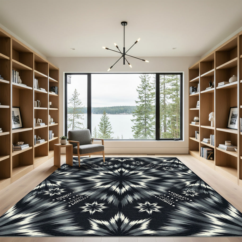 Monochrome Starburst Tie-Dye Rug