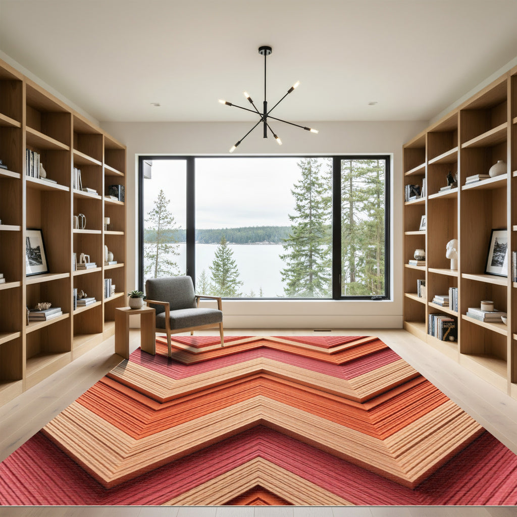 Coral Peach Chevron Zigzag Layers Rug