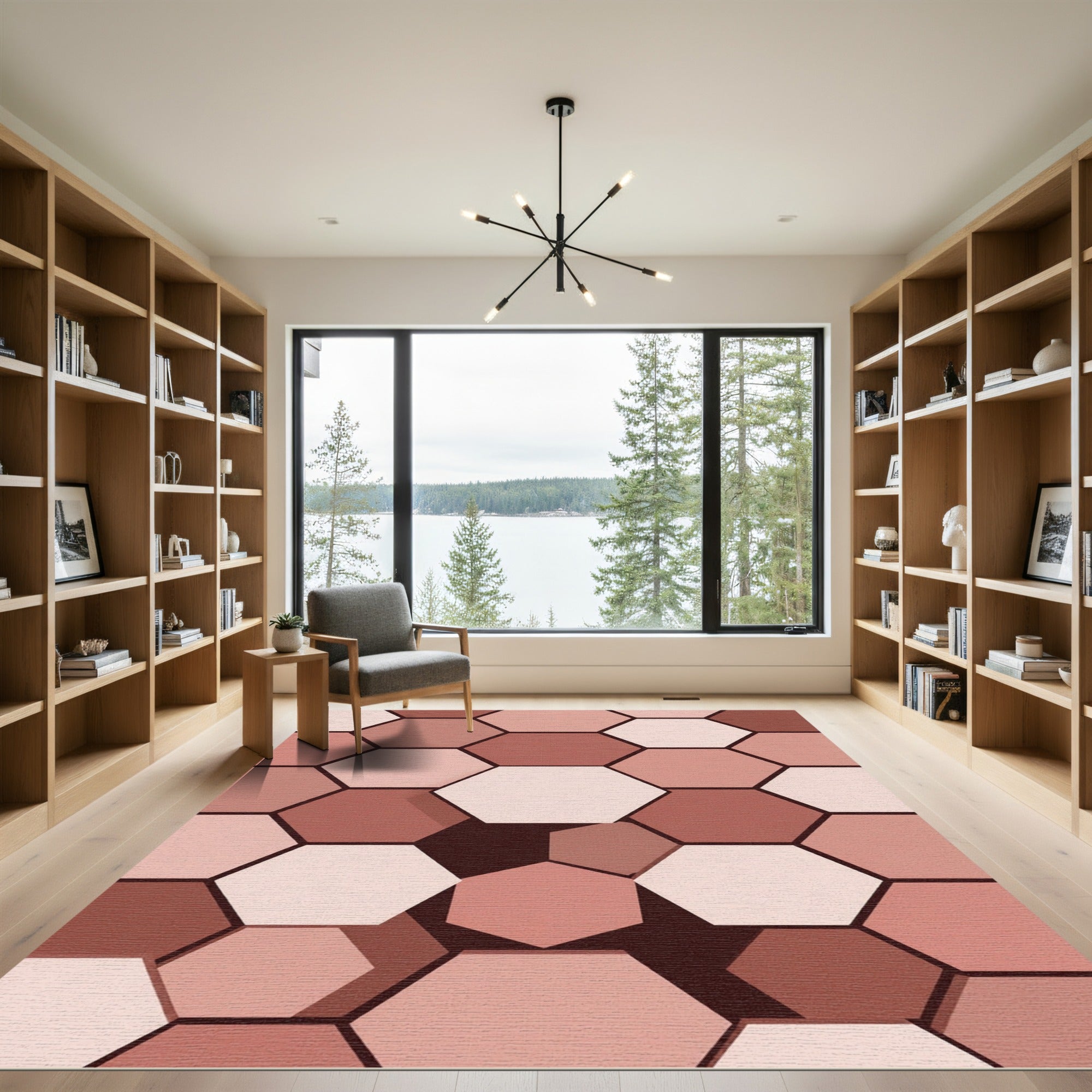 Modern Earthy Toned Geometric Hexagon Rug