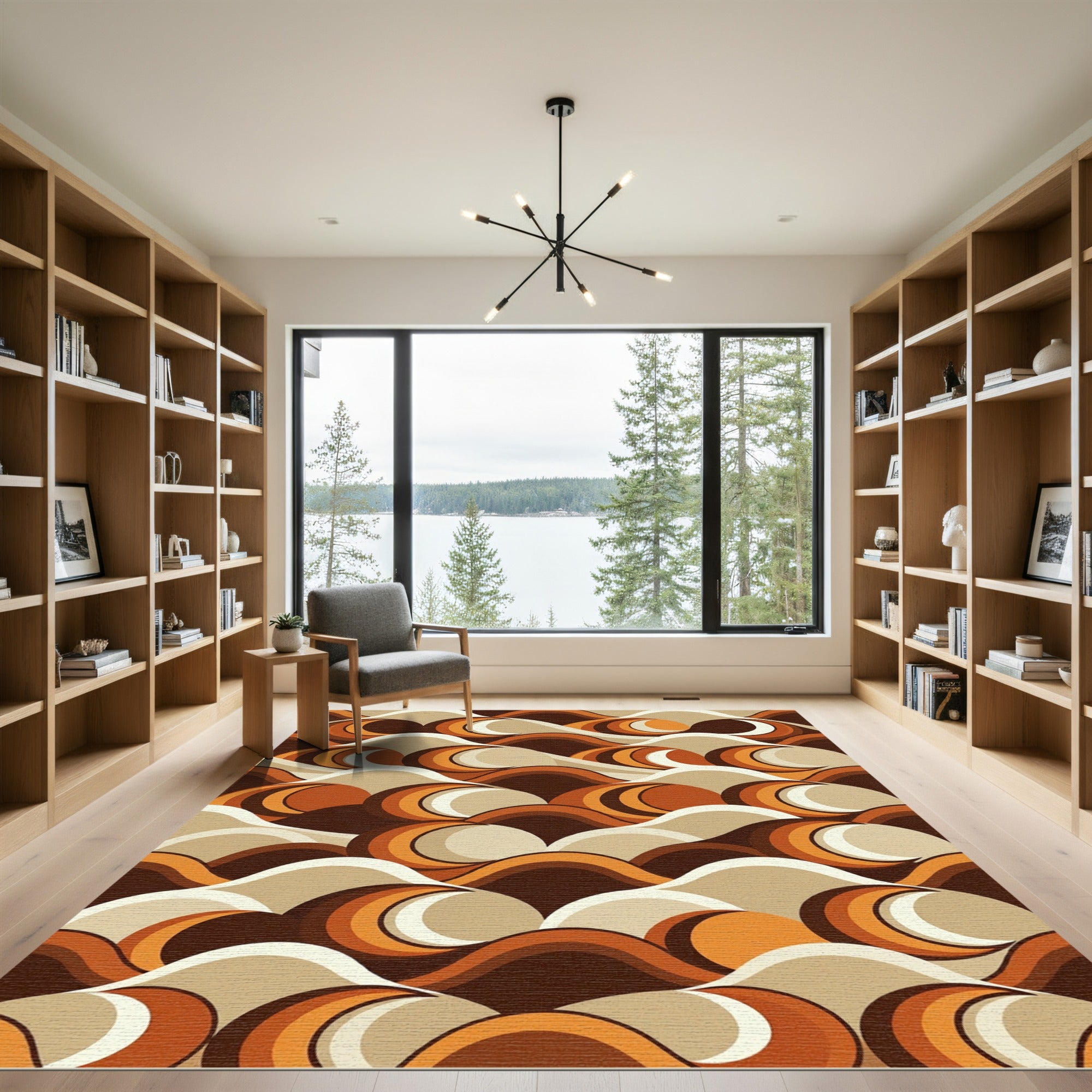 Retro Orange Swirl Waves Rug