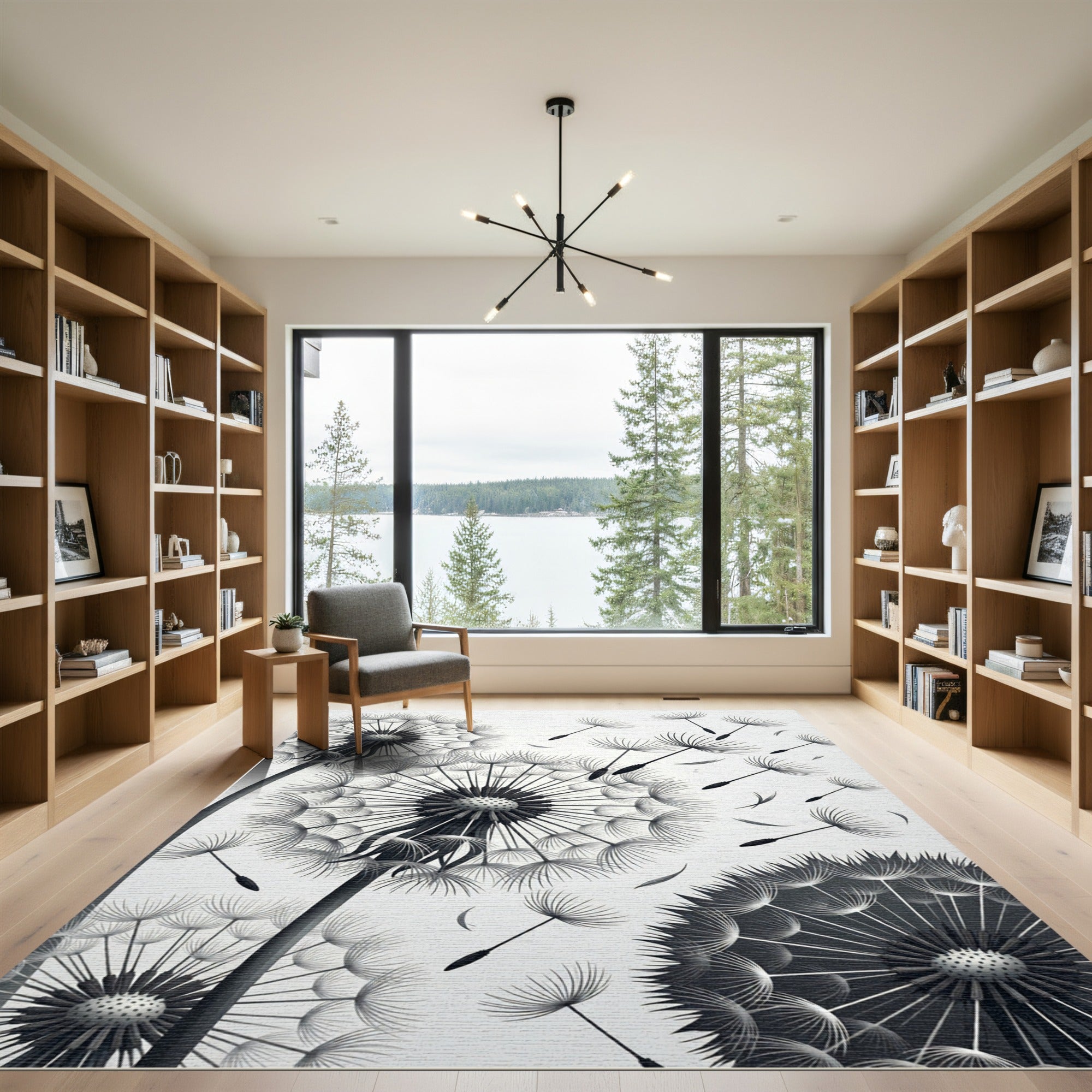 Monochromatic Whispering Dandelion Seed Swirl Rug