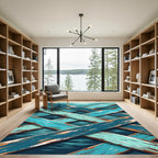 Abstract Blue Intersecting Wood Plank Art Rug