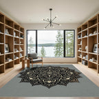 Intricate Black Gold Mandala Flourish Rug