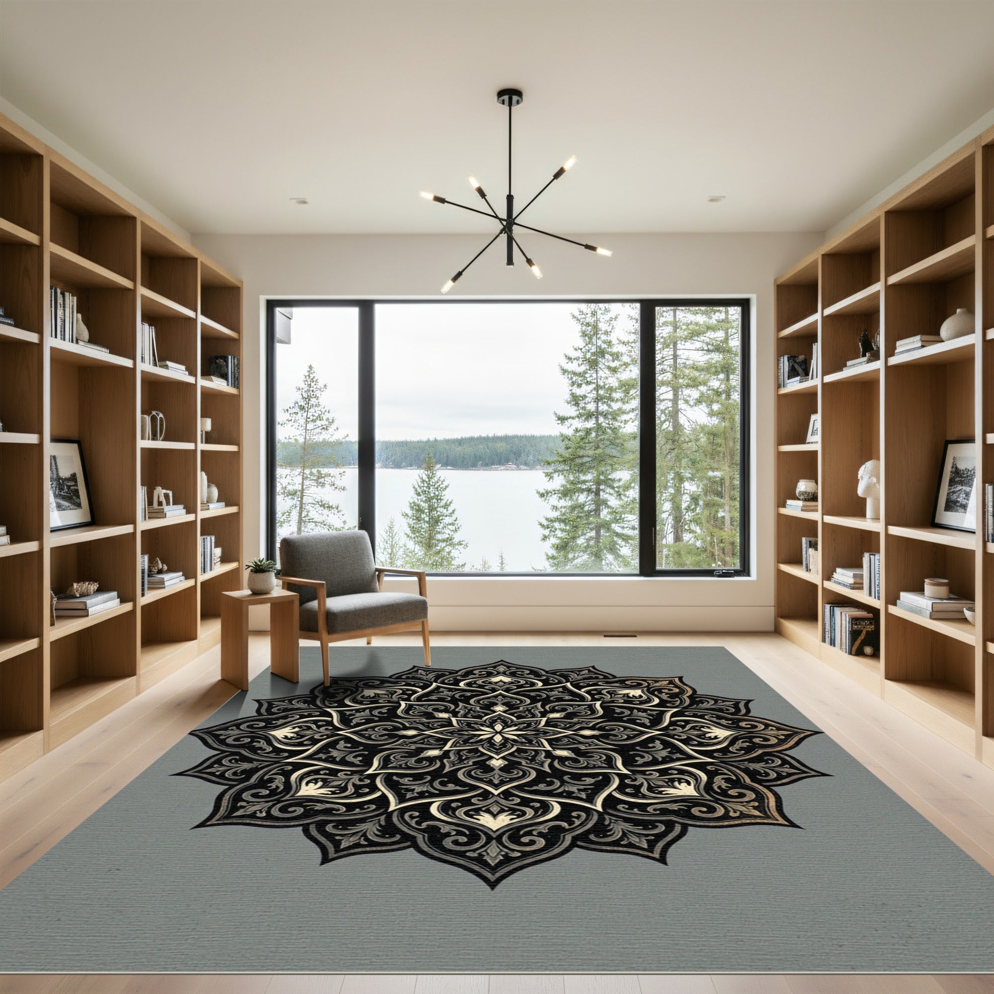 Intricate Black Gold Mandala Flourish Rug