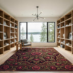Ornate Burgundy Rose Floral Medallion Rug
