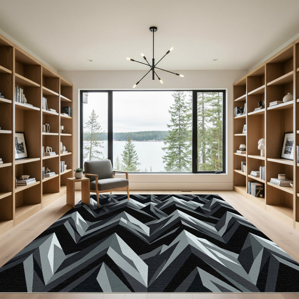 Monochromatic Mountain Peaks Jagged Overlay Rug