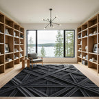 Industrial Matte Charcoal Geometric Grid Rug