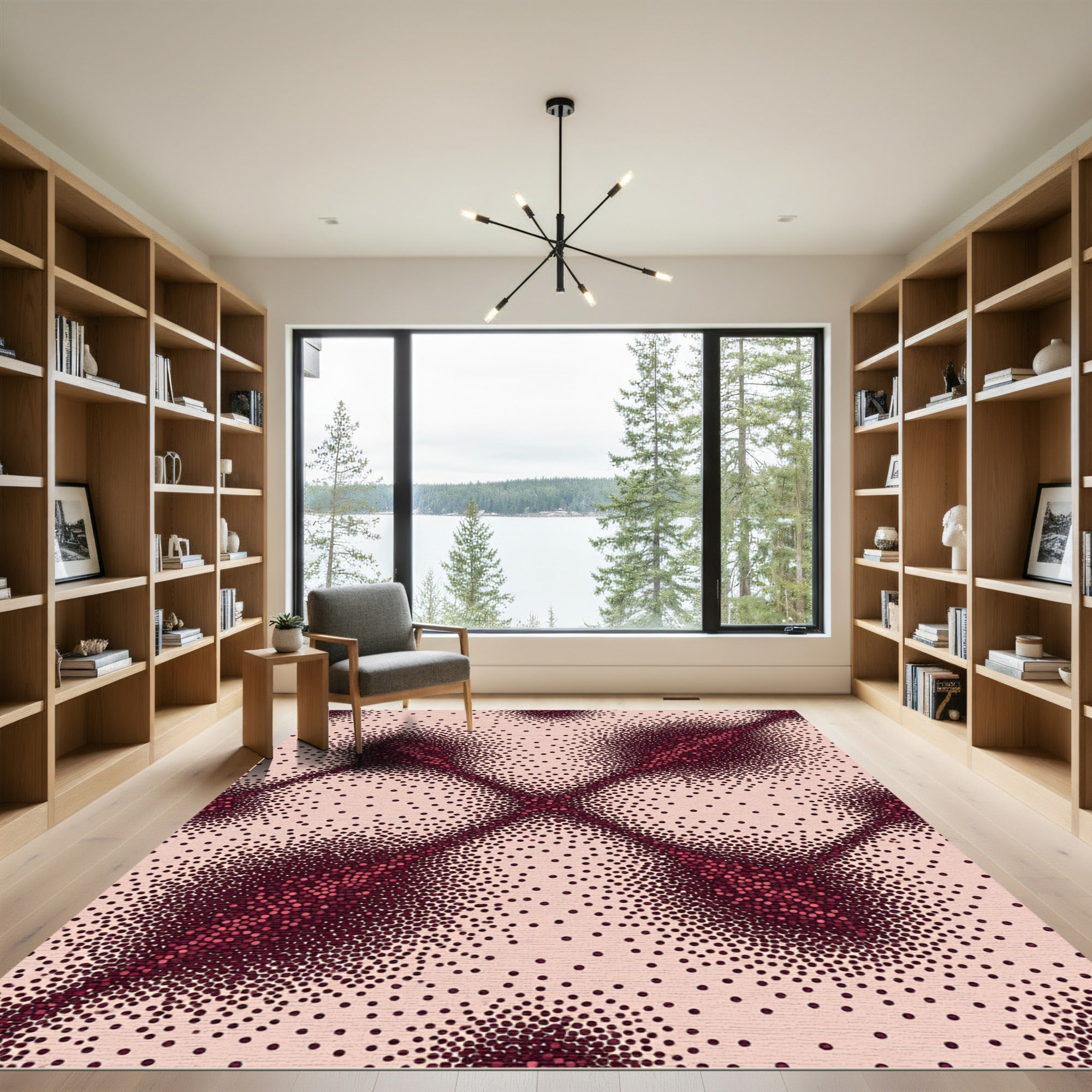 Crimson Dot Gradient Starburst Rug