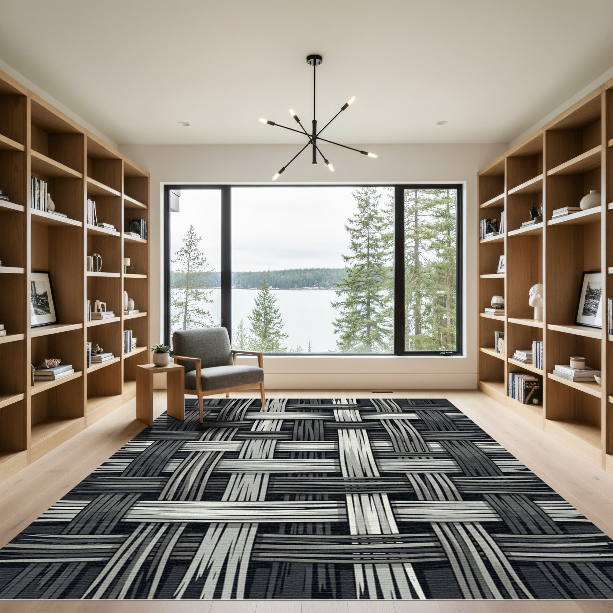 Monochrome Interlocking Ribbed Weave Texture Rug