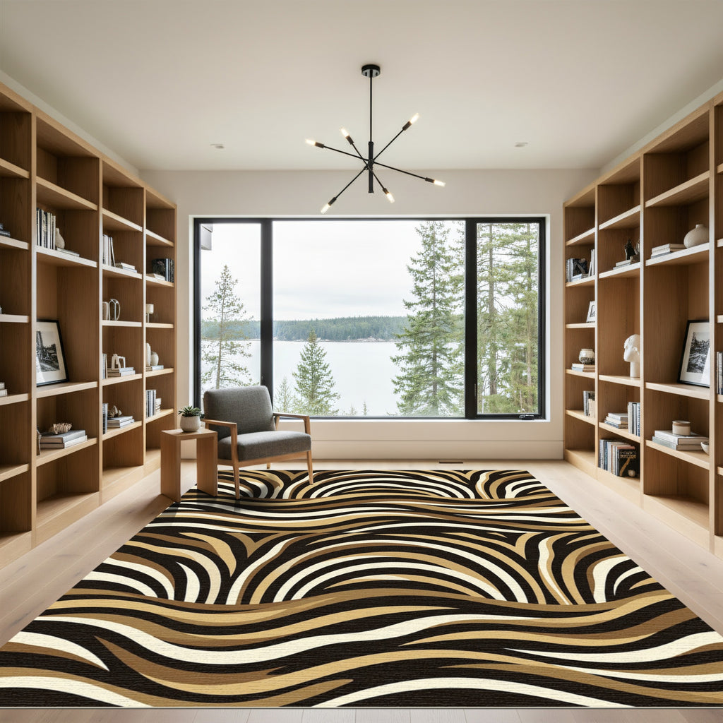 Abstract Brown Zebra Wave Art Rug