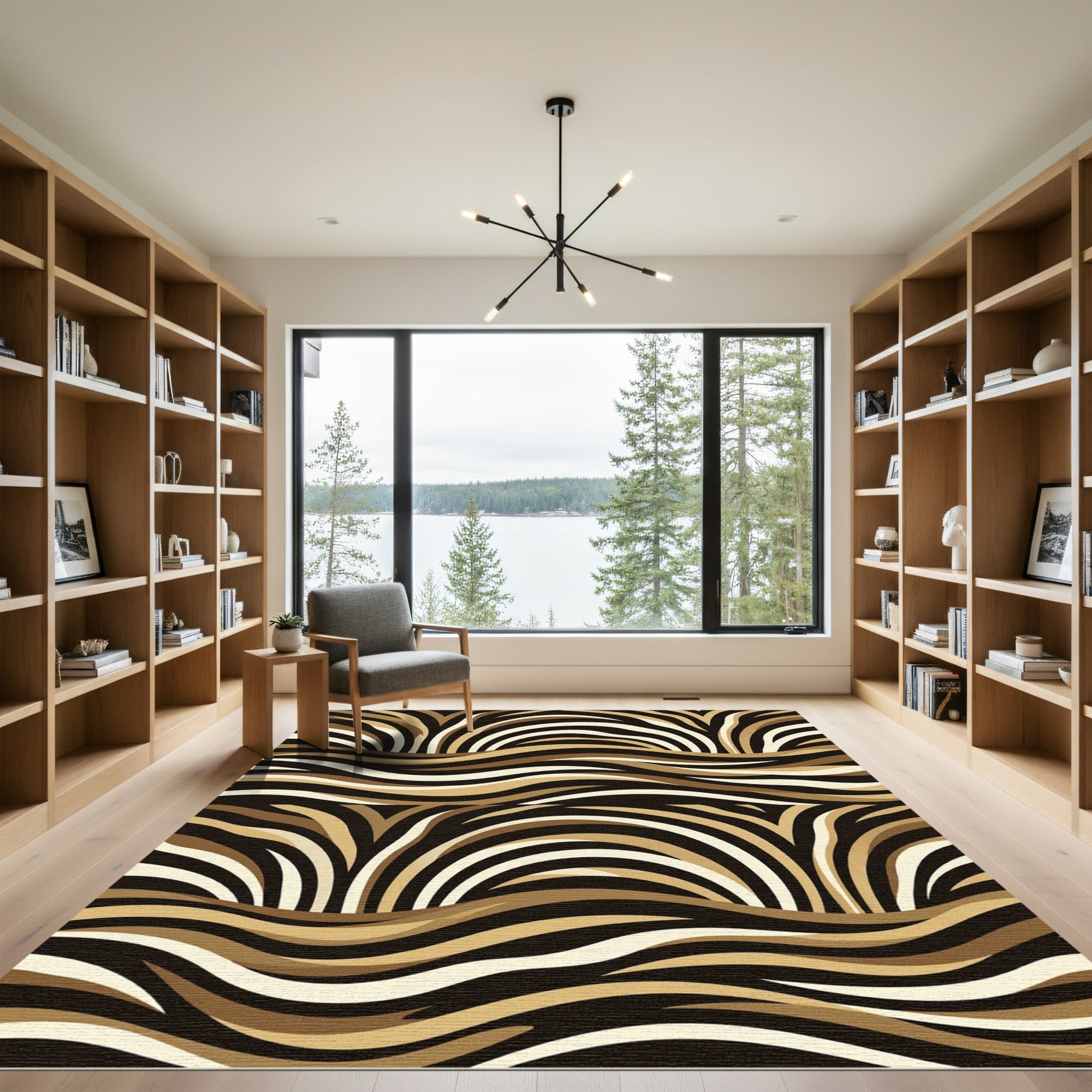Abstract Brown Zebra Wave Art Rug