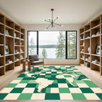 Green Checkered Global Map Illustration Rug