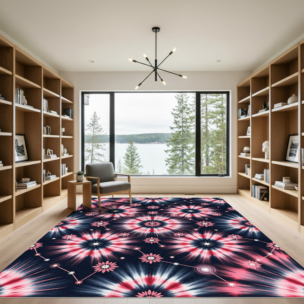 Pink Tie Dye Starflowers Celestial Cluster Rug