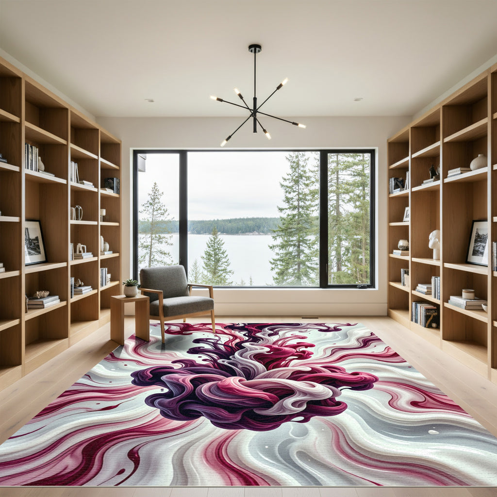 Crimson Plum Swirl Abstract Rug