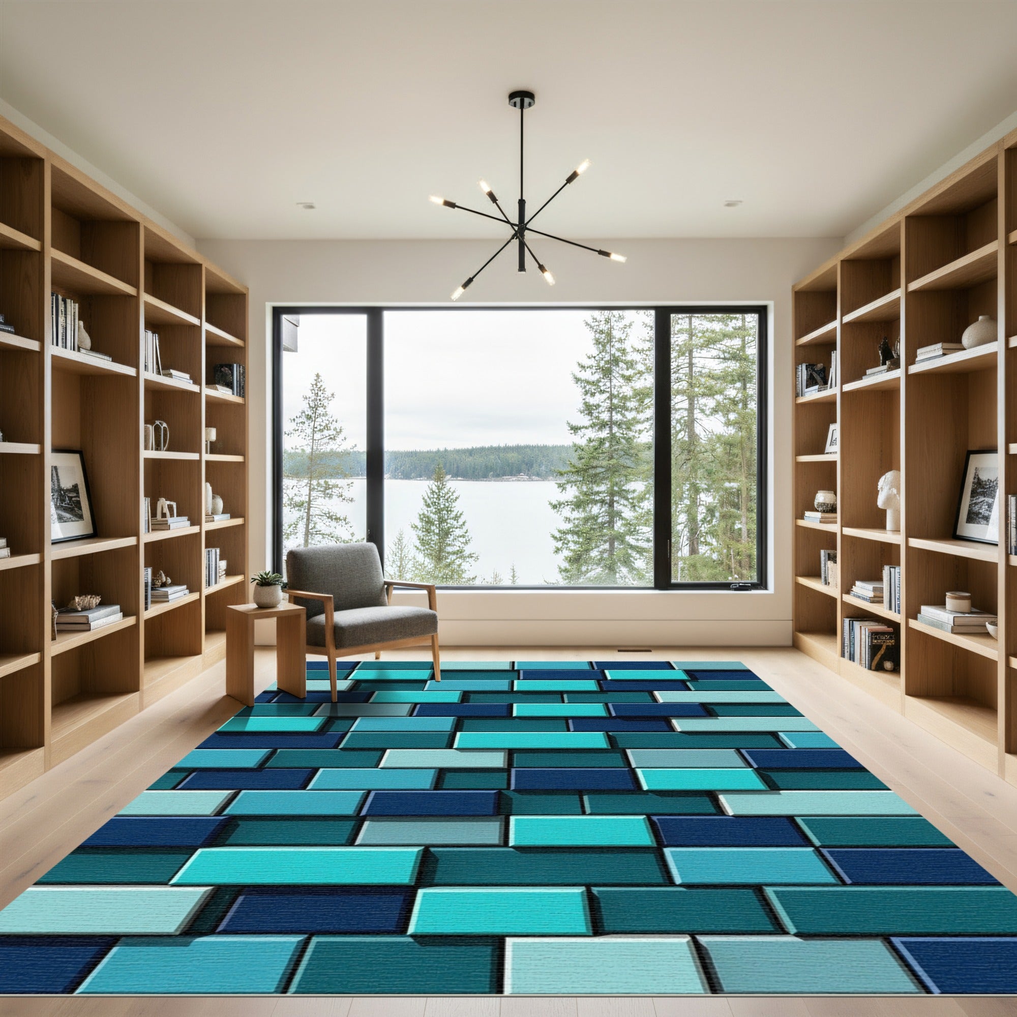 Aqua Blue Brick Relief Composition Rug