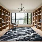 Monochrome Stormy Wave Abstract Art Rug