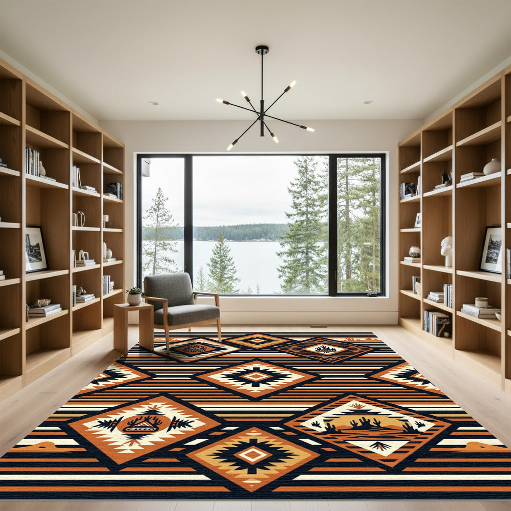 Southwest Earthy Tone Striped Diamond Rug
